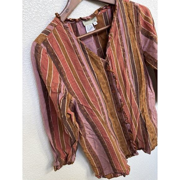 Territory Ahead womens multicolor stripe cotton button blouse Sm 3/4 sleeve boho - Picture 2 of 4